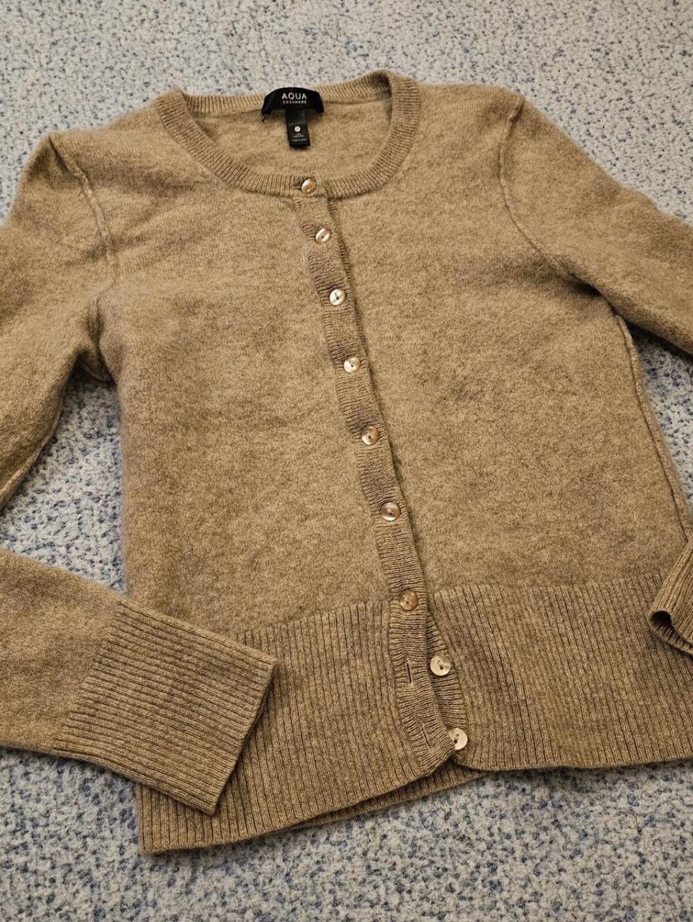 Aqua Cashmere Women's Tan Crewneck Button Cardigan